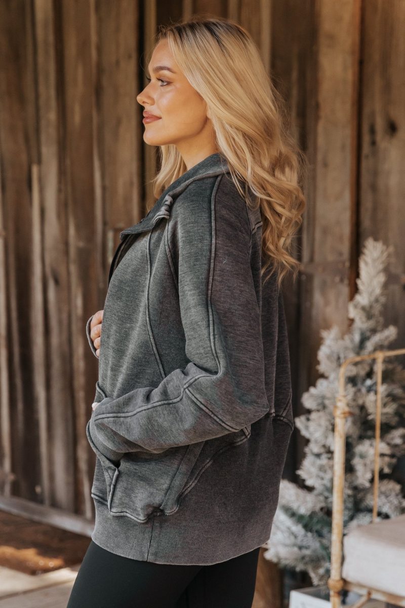 cozy essential zip up sweatshirt charcoal 604130