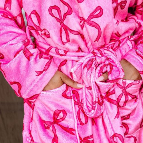 cozy soft pink bow print robe 311164