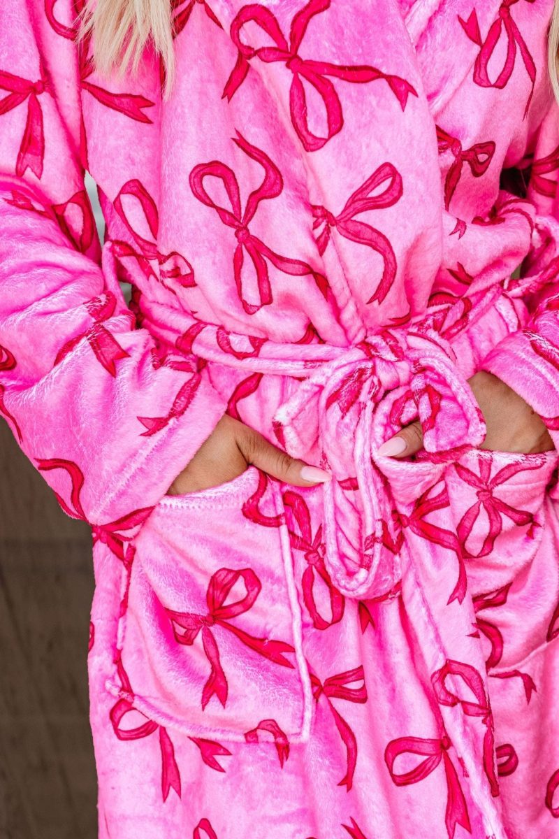 cozy soft pink bow print robe 311164