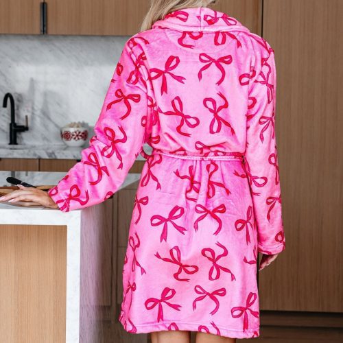 cozy soft pink bow print robe 766200