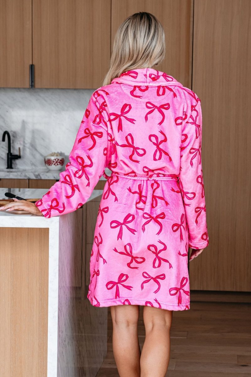 cozy soft pink bow print robe 766200