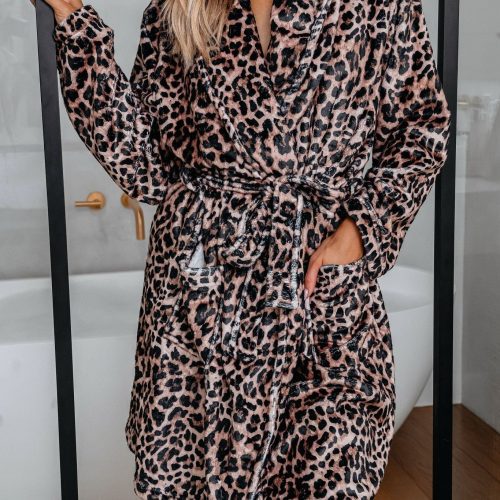 cozy soft tan leopard print robe 602771