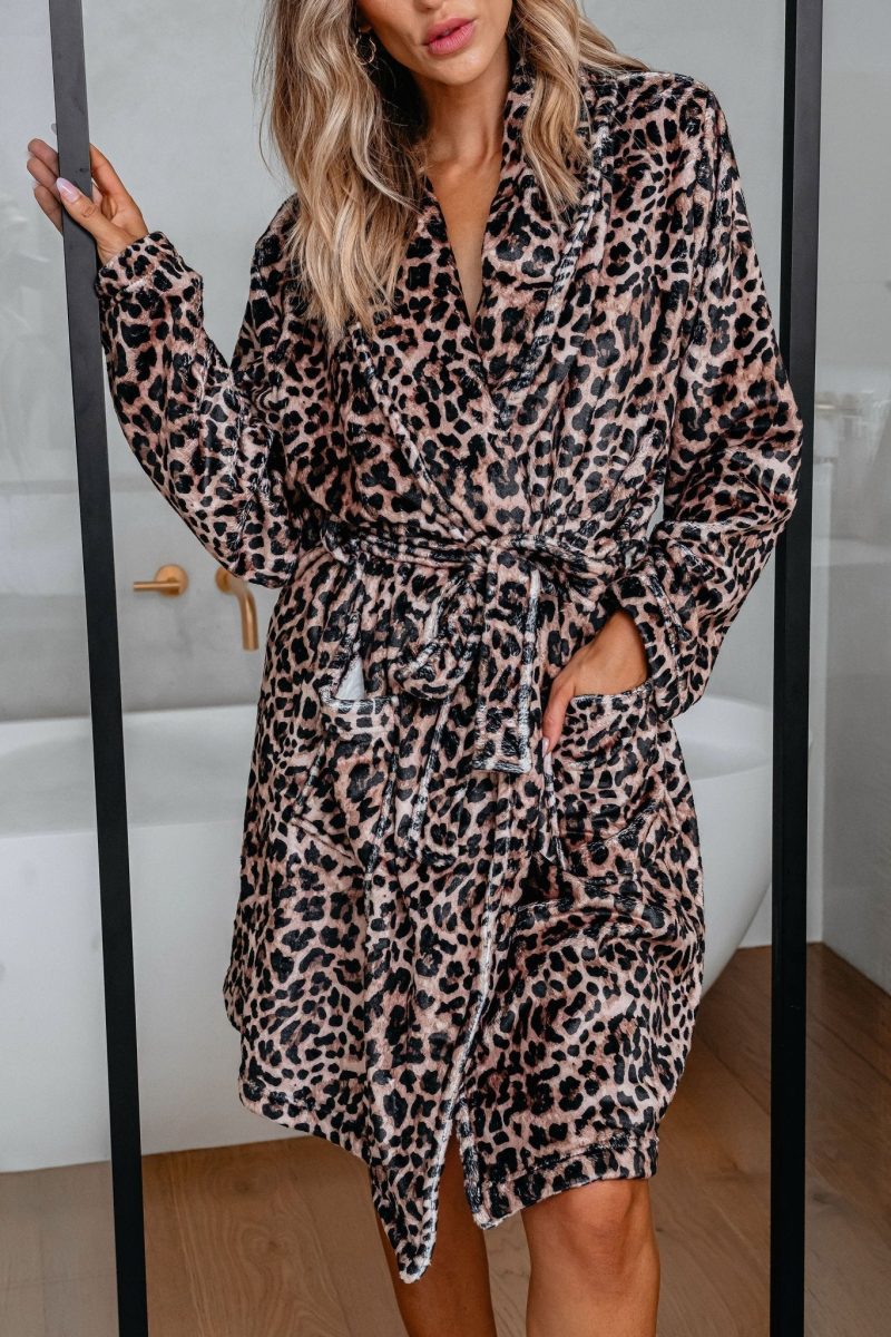 cozy soft tan leopard print robe 602771