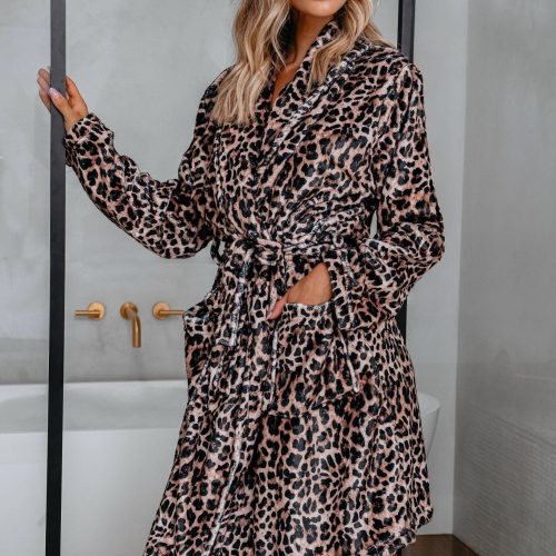 cozy soft tan leopard print robe 653244