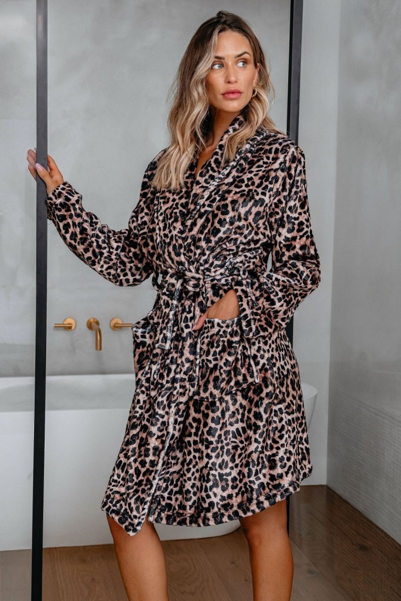 cozy soft tan leopard print robe 653244