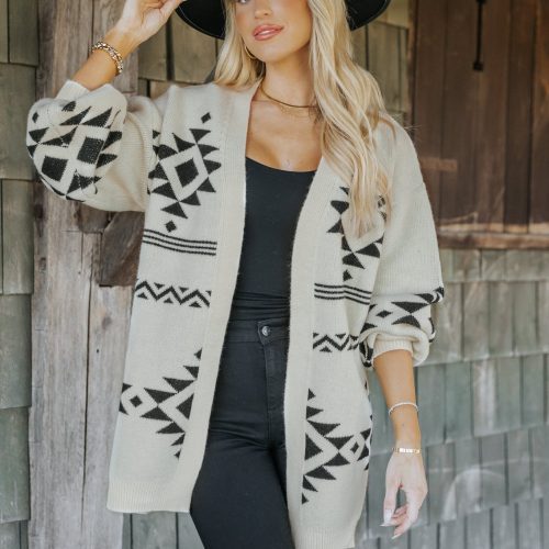 cream and black aztec print cardigan 233911