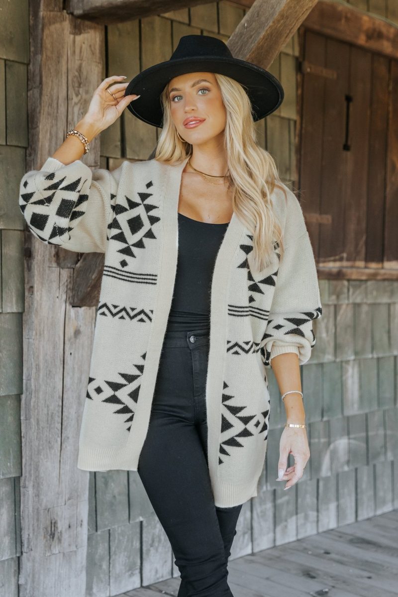 cream and black aztec print cardigan 233911