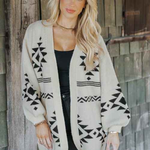 cream and black aztec print cardigan 290257