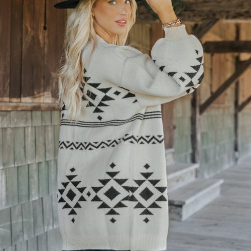 cream and black aztec print cardigan 397282