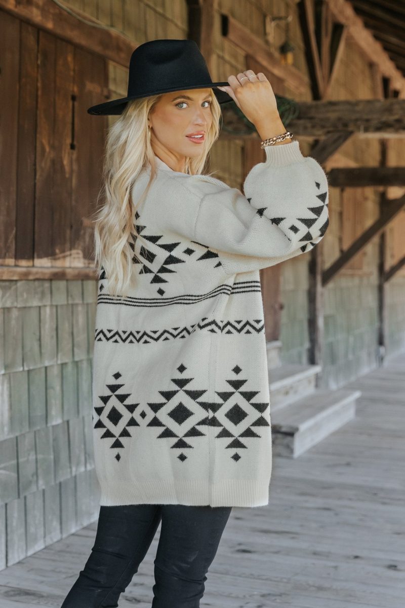 cream and black aztec print cardigan 397282