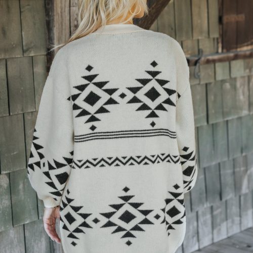 cream and black aztec print cardigan 527668