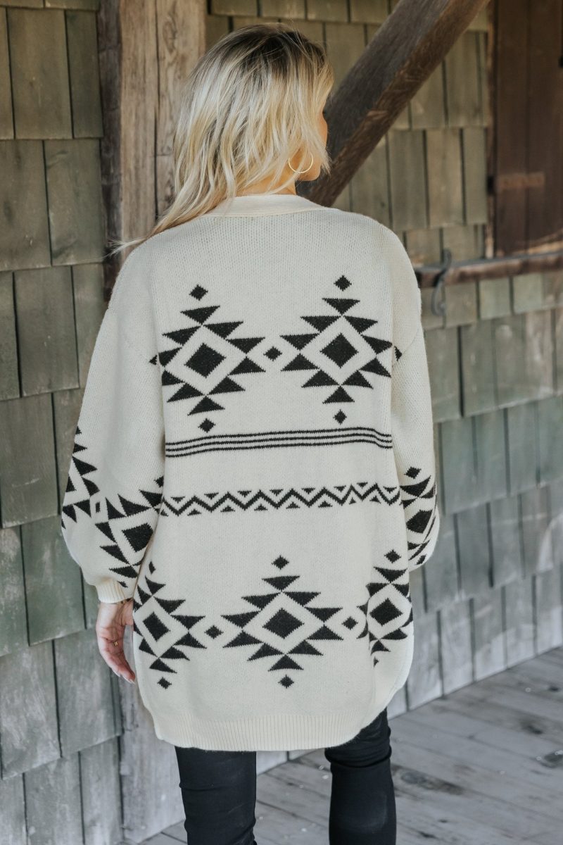 cream and black aztec print cardigan 527668