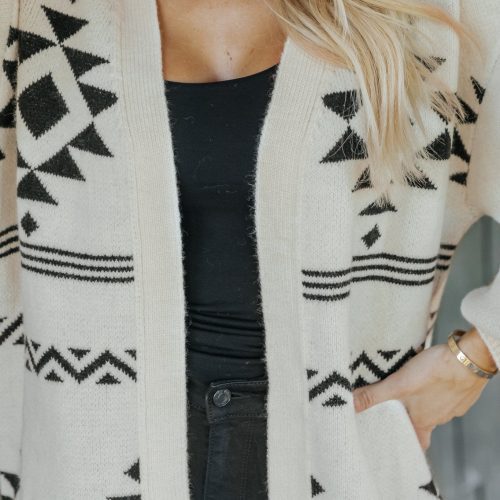 cream and black aztec print cardigan 536222