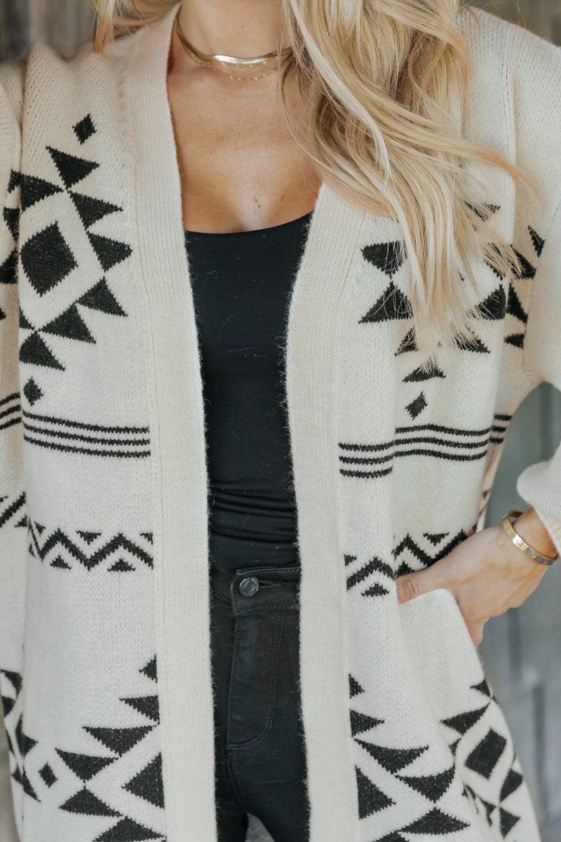 cream and black aztec print cardigan 536222