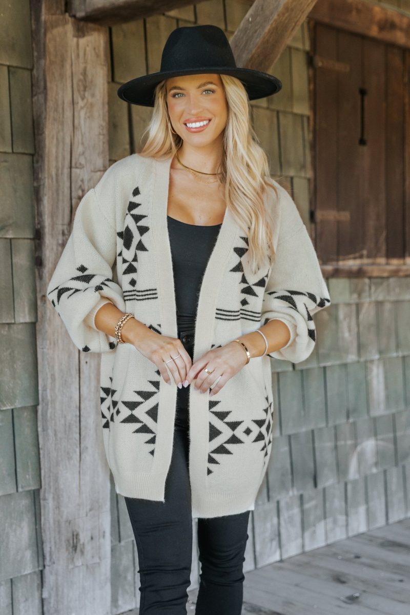 cream and black aztec print cardigan 940421