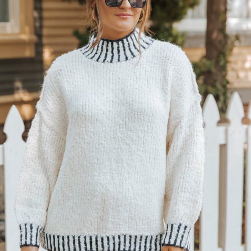 cream and black contrast stitch sweater 442163