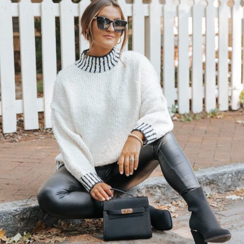 cream and black contrast stitch sweater 887635