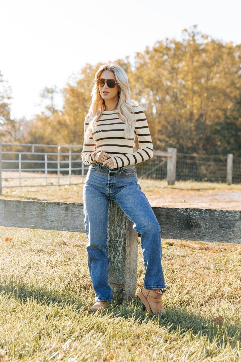 cream and brown striped bodysuit 617238