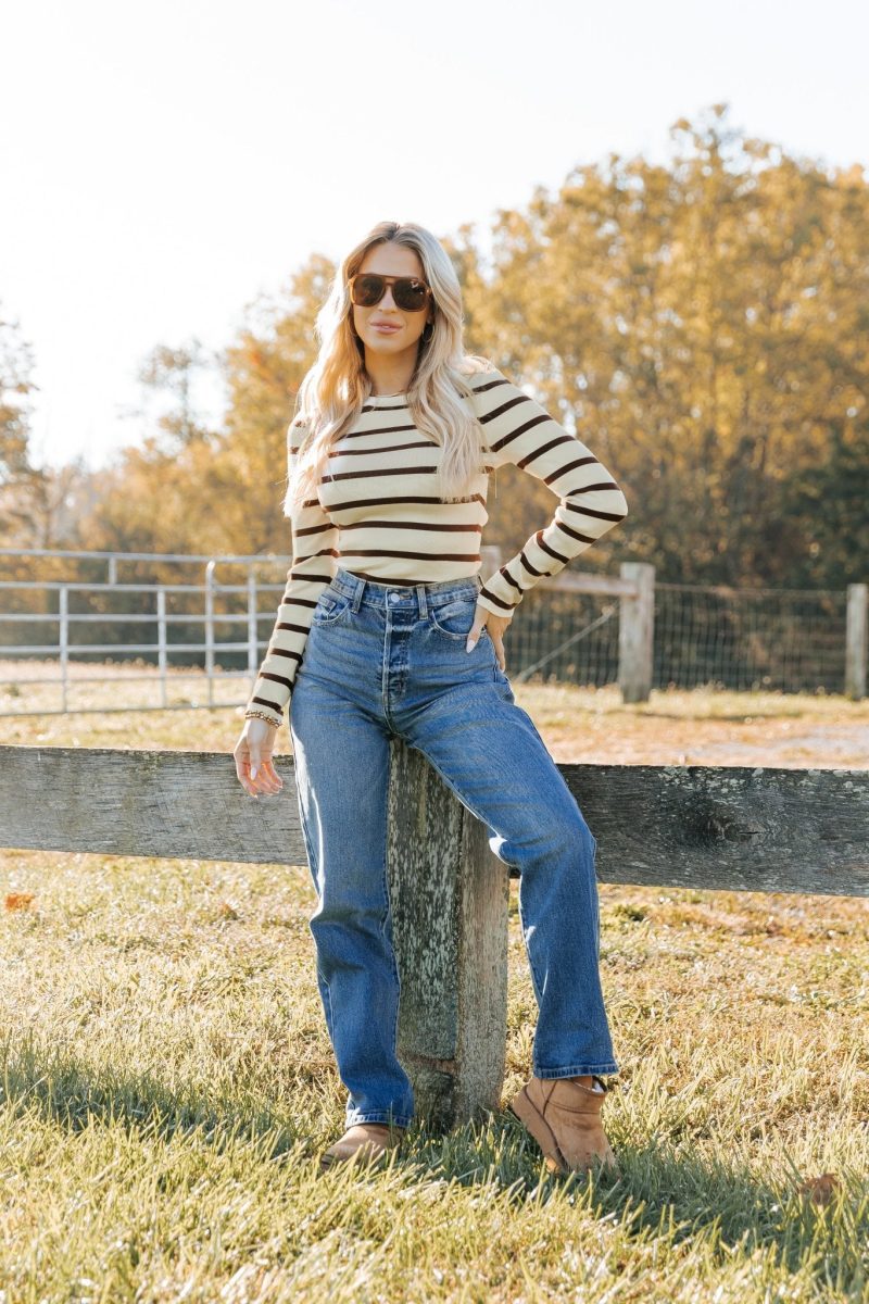 cream and brown striped bodysuit 874966