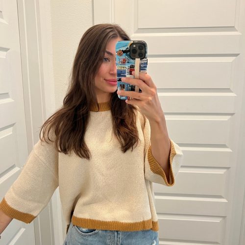 cream color block pullover sweater 729621