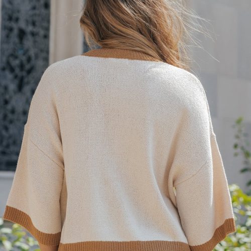 cream color block pullover sweater 891673