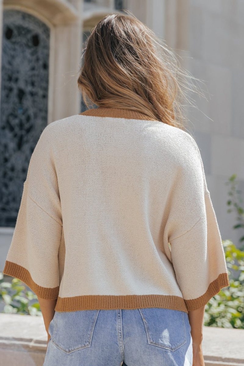 cream color block pullover sweater 891673