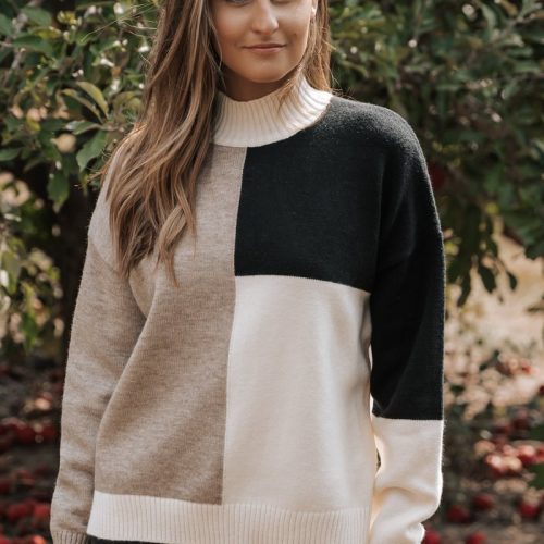 cream color block turtleneck sweater 385555