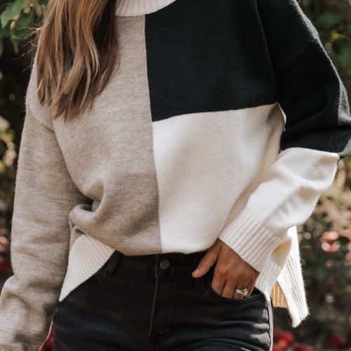 cream color block turtleneck sweater 956922