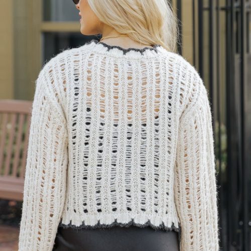 cream contrast stitch crochet sweater 634327