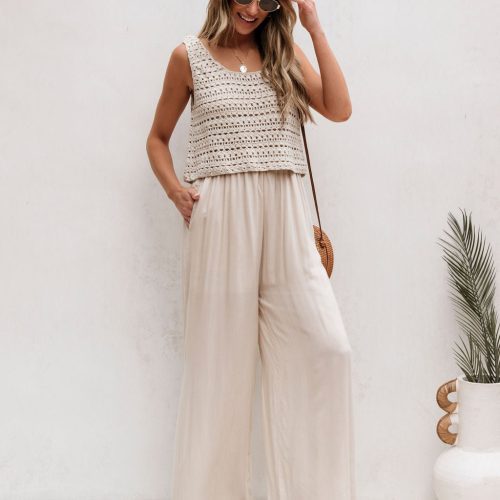 cream crochet slit jumpsuit 504207