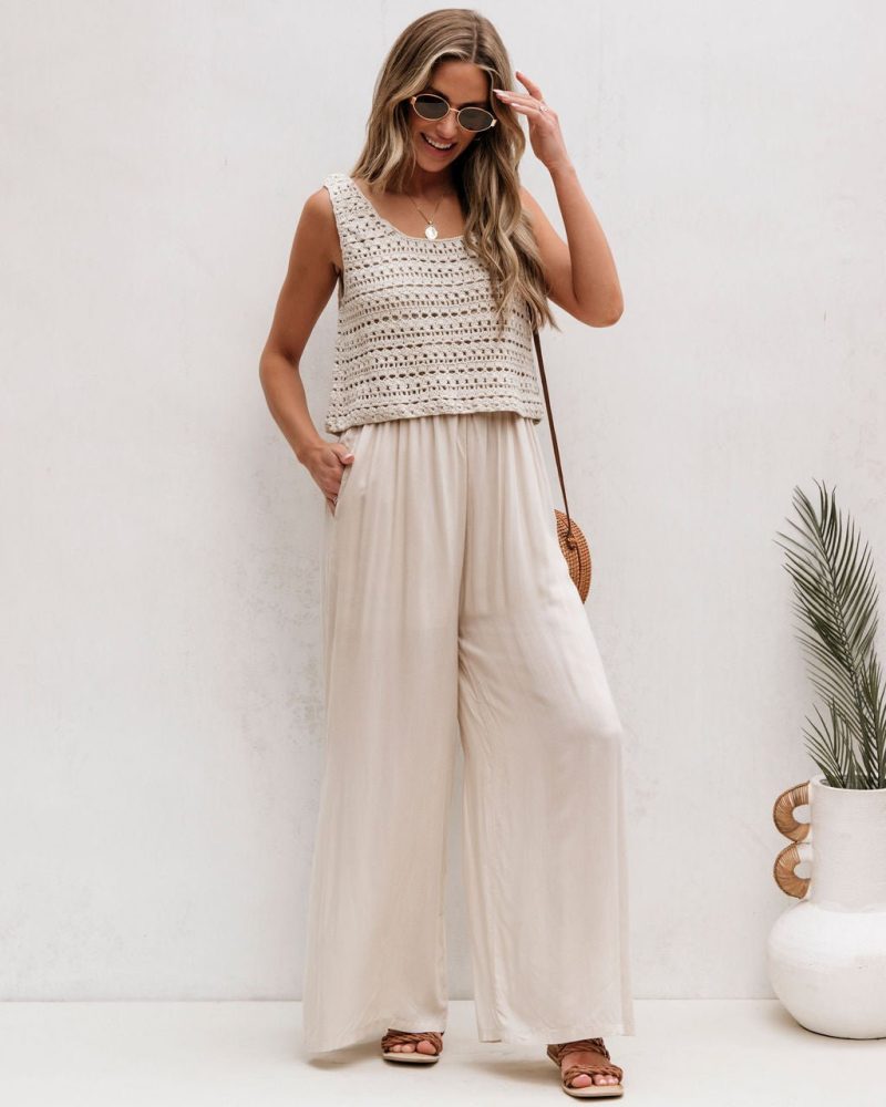 cream crochet slit jumpsuit 504207