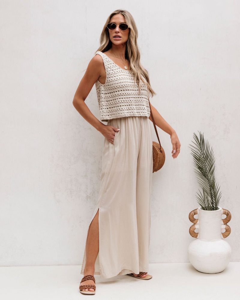 cream crochet slit jumpsuit 527786