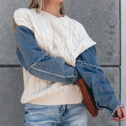 cream denim cable knit sweater 898119