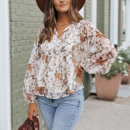 cream fall floral print blouse 162861