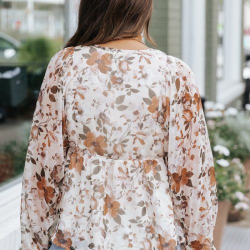 cream fall floral print blouse 504813