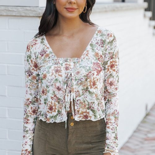 cream floral mesh smocked blouse 370248