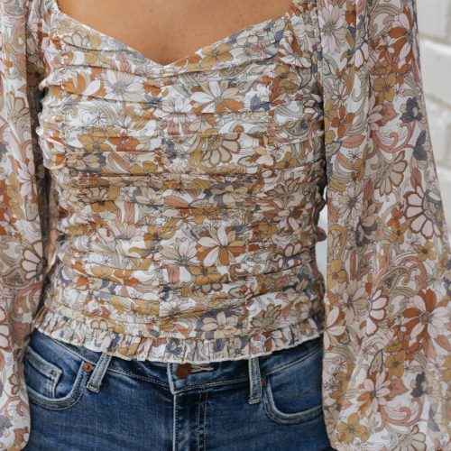 cream floral print sweetheart top 185954