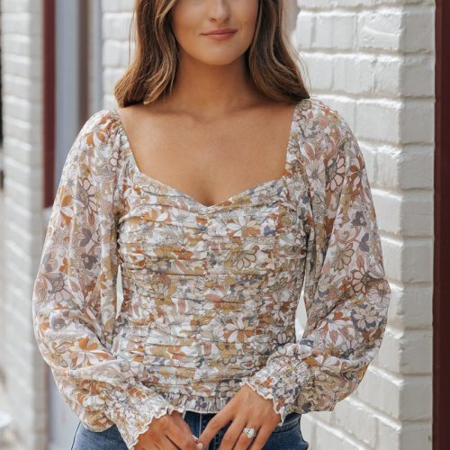 cream floral print sweetheart top 787759