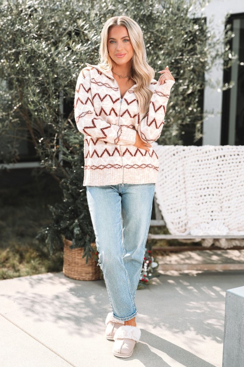 cream multi print zip up sweater 885253