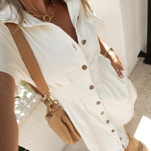 cream pleated button down dress 456497