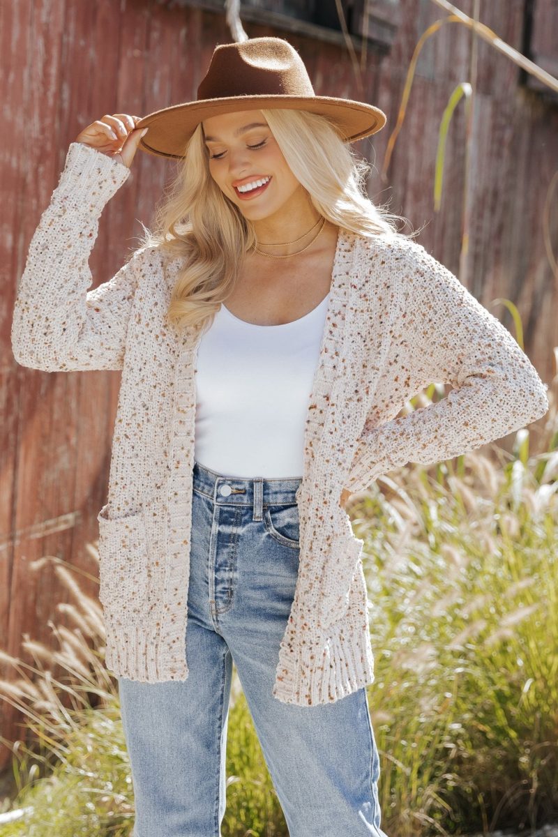 cream popcorn open front cardigan 627979