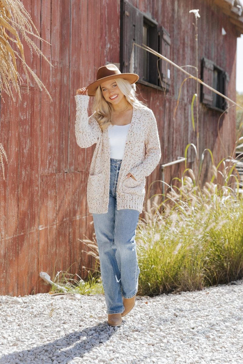 cream popcorn open front cardigan 842028