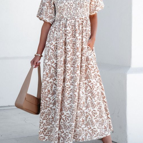 cream print smocked maxi dress 449331