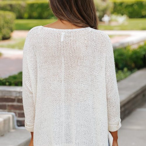 cream ribbed detail sweater 310475