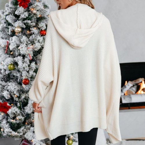 cream ribbed long hooded cardigan 652184