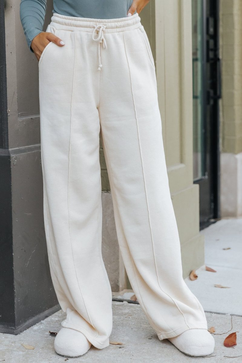 cream seam detail wide leg sweatpants 426033