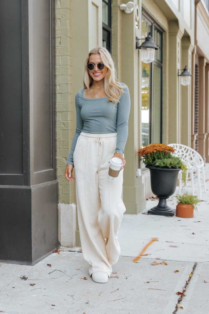 cream seam detail wide leg sweatpants 557685