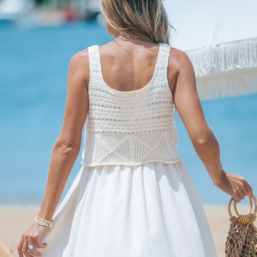 cream sleeveless crochet mini dress 848897