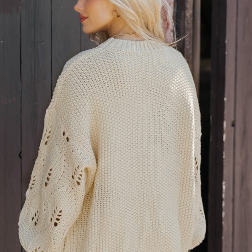 crochet sleeve pullover sweater cream 142541