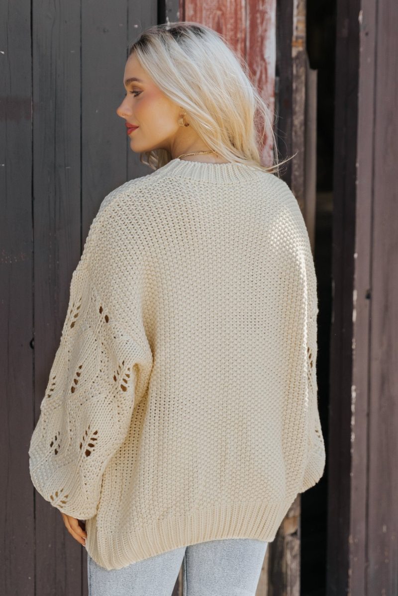 crochet sleeve pullover sweater cream 142541